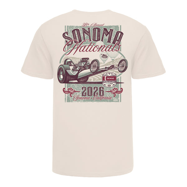 2026 NHRA Sonoma Nationals Retro T-Shirt in White - Back View