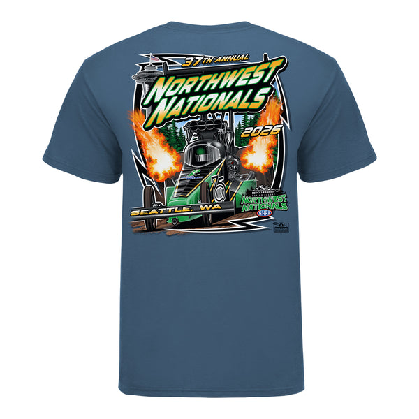 2026 NHRA Northwest Nationals T-Shirt in Blue - Back View