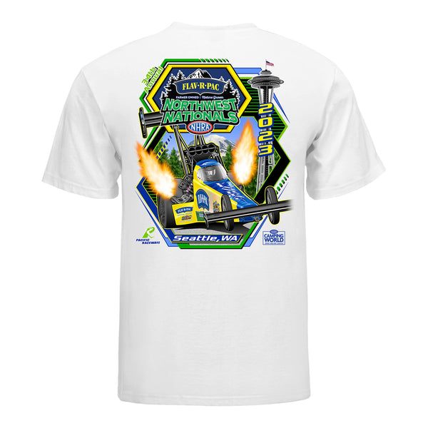 Flav-R-Pac NHRA Northwest Nationals Event T-Shirt In White - Back View