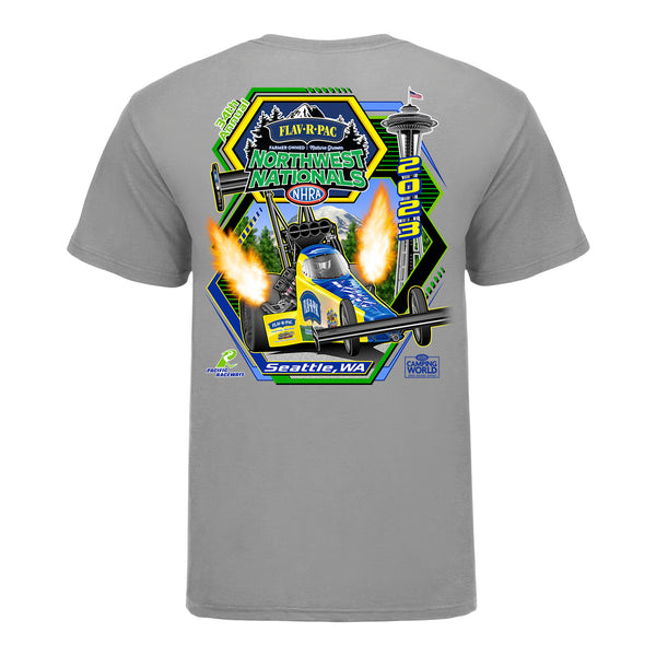 Flav-R-Pac NHRA Northwest Nationals Event T-Shirt In Grey - Back View