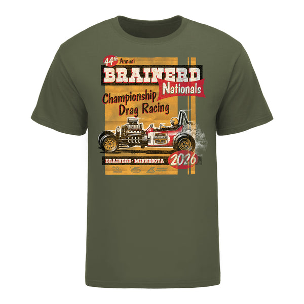 2026 NHRA Brainerd Nationals Retro T-Shirt in Green - Front View