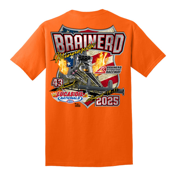 2025 Lucas Oil NHRA Nationals Event Shirt - Safety Orange - Back View