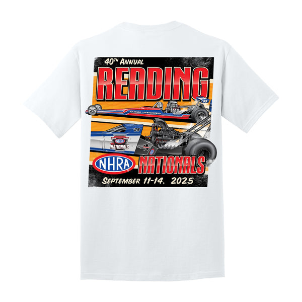 2025 40th NHRA Reading Nationals Event Shirt - White - Back View