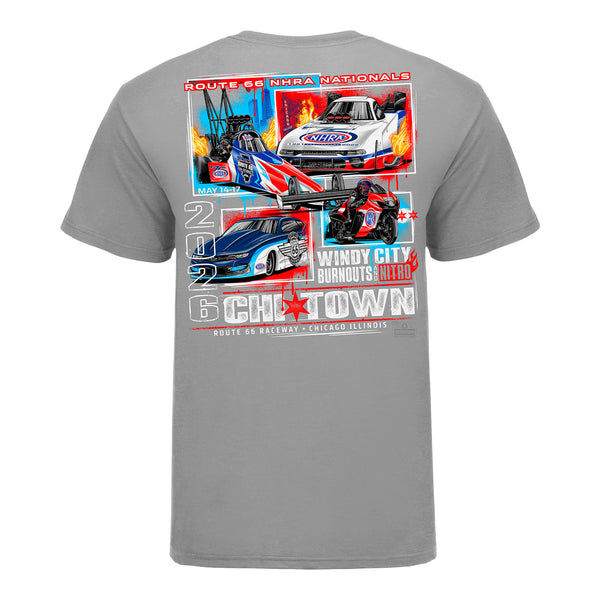 2026 NHRA Route 66 Nationals 4 Car T-Shirt in Grey - Back View