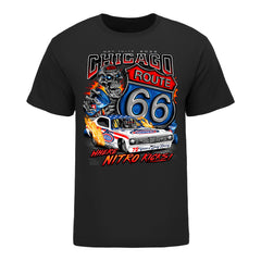 2026 NHRA Route 66 Nationals Nitro Junkie T-Shirt in Black - Front VIew