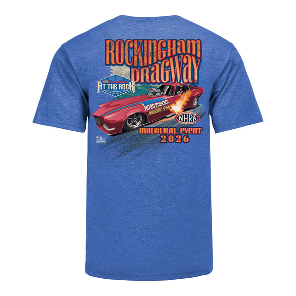 2026 NHRA Rockingham Nationals Retro T-Shirt in Blue - Back View