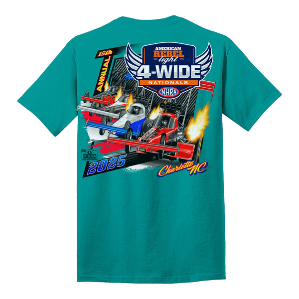 2025 American Rebel Light NHRA 4-Wide Nationals Event Shirt - Bright Aqua - Back View