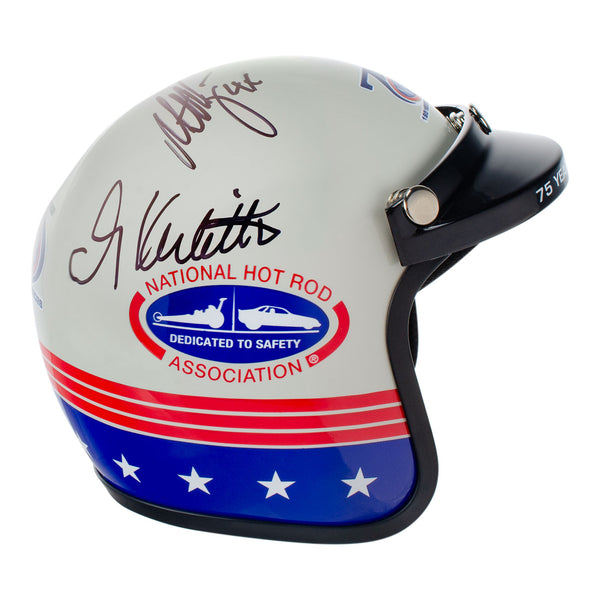 75th 2026 NHRA Brainerd Nationals Winners Autographed Retro Mini Helmet in White - Right Side view