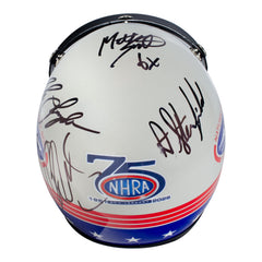 75th 2026 Gerber Collision & Glass Route 66 NHRA Nationals presented by PEAK Winners Autographed Retro Mini Helmet in White - Back View