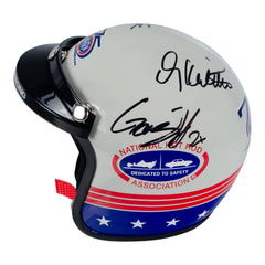75th 2026 NHRA 4-Wide Nationals Winners Autographed Retro Mini Helmet in White - left view