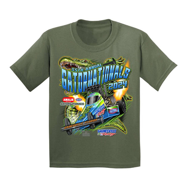 AMALIE Motor Oil NHRA Gatornationals Event Youth Shirt in Green - Front View