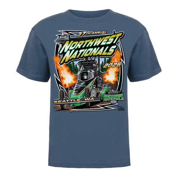 2026 NHRA Northwest Nationals Youth T-Shirt in Blue - Front view