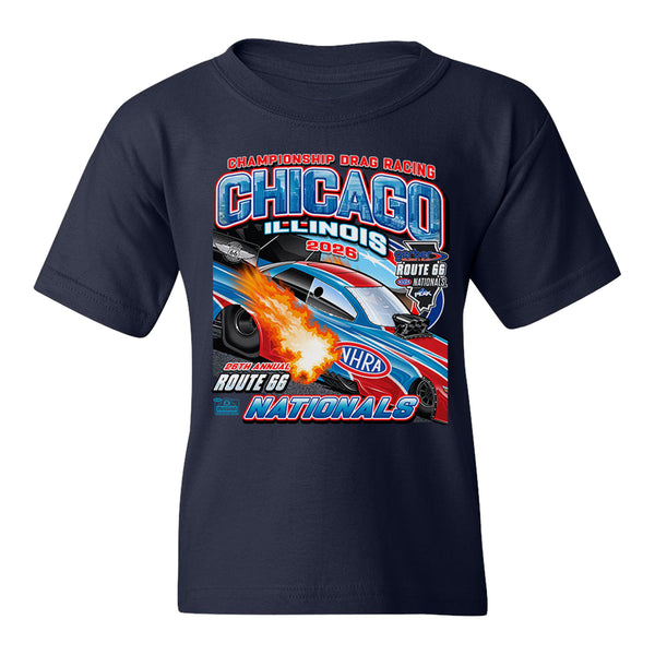 2026 NHRA Route 66 Nationals Youth T-Shirt in Blue - Front View