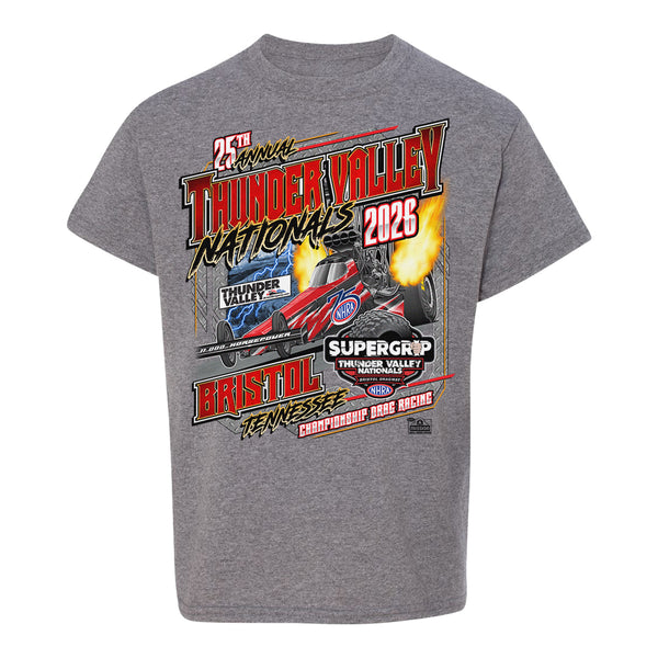 2026 Thunder Valley Nationals Youth T-Shirt in Grey - Front view
