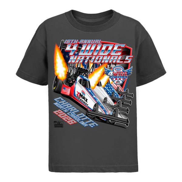 2026 Charlotte 4 Wide Nationals Youth T-Shirt in Black - Front View