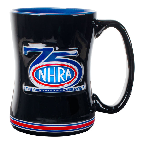 NHRA 75th Sculpted Mug In Black - Right Side View
