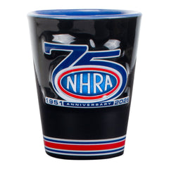 NHRA 75th Shot Glass In Black - Front View