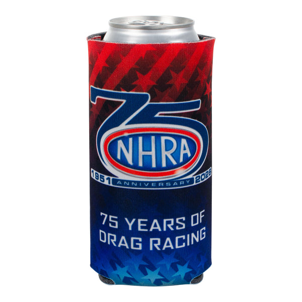 NHRA 75th Stars Can Cooler In Blue & Red - Front View
