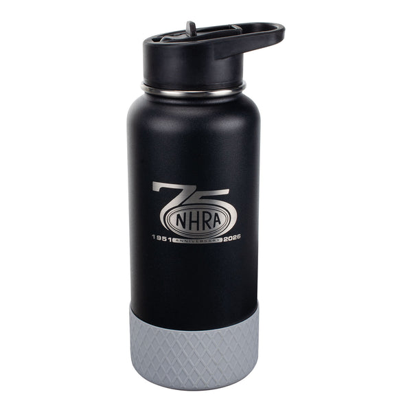 NHRA 75th Chrome Logo Bottle In Black - Front View