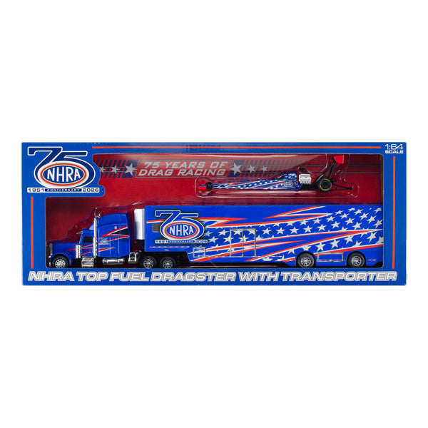NHRA 75th Transporter Diecast In Blue & Red - Side View In Box