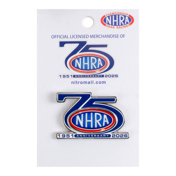NHRA 75th Layered Logo Hatpin In Multi-Color - Front View In Packaging