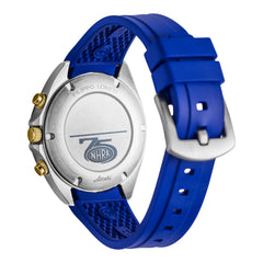 NHRA 75th Anniversary White Stripes Chronograph Blue Rubber Strap Watch In Blue, Gold & Silver - Back View