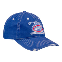 Ladies NHRA 75th Anniversary Distressed Wash Hat in Blue - Front Right view