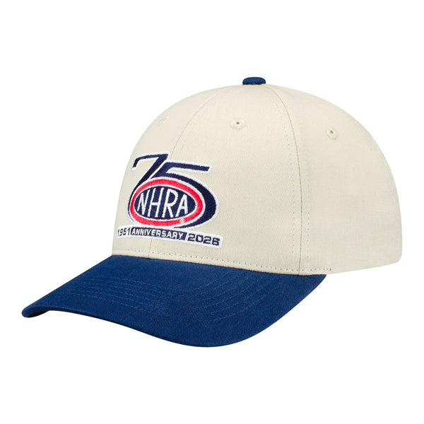 Ladies NHRA 75th Anniversary Two-Tone Hat in White - Front Left View