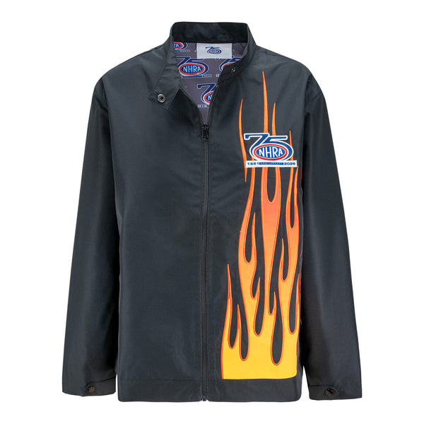 Ladies 75th Anniversary Flame Jacket in Black - Front View