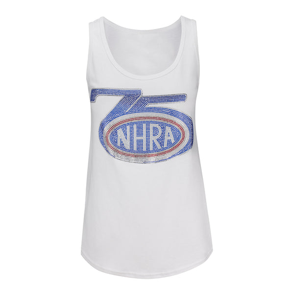 Ladies 75th Rhinestone Tank in White - Front View
