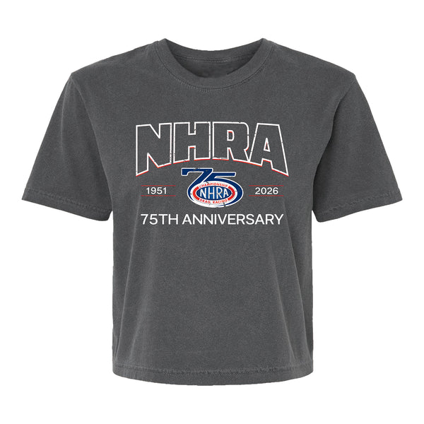 Ladies 75th Cropped T-Shirt in Black - Front View