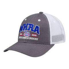 NHRA 75th Anniversary Collegiate Mesh Hat in Grey - Front Left View