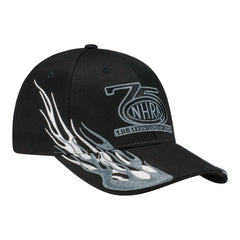 NHRA 75th Anniversary Shadow Flame Hat in Black - Front right View