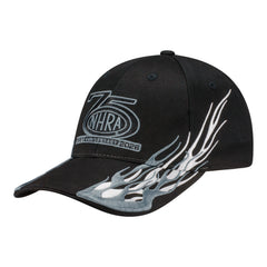 NHRA 75th Anniversary Shadow Flame Hat in Black - Front left View