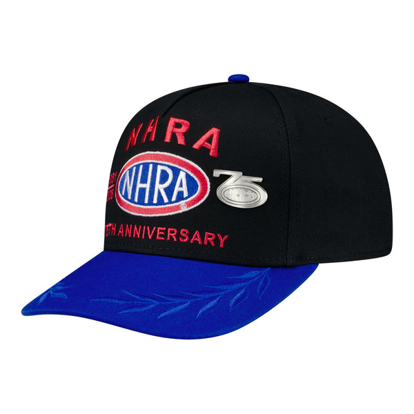 NHRA 75th Anniversary Collectors Pin Hat - Angled Left Side View