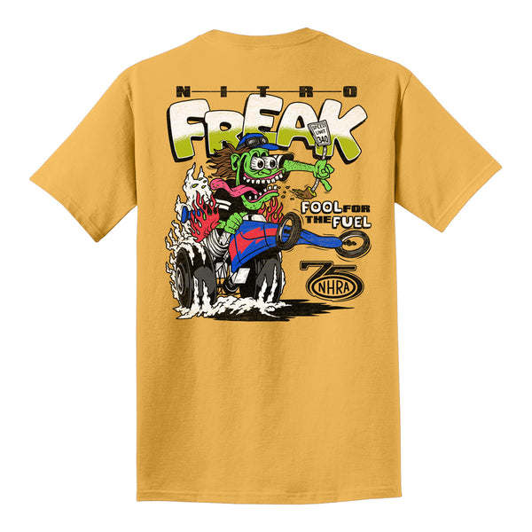NHRA 75th Nitro Freak T-Shirt in Yellow - Back View