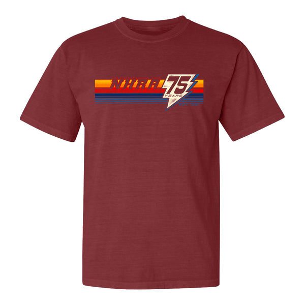 NHRA 75th Retro Striped T-Shirt in Red - Front View