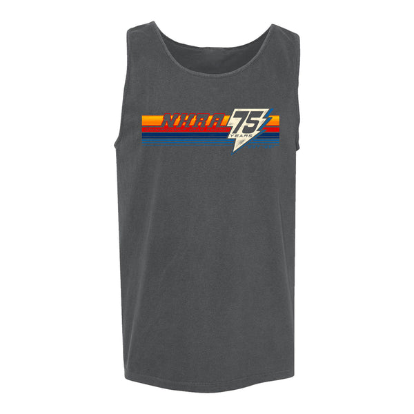 NHRA 75th Retro Striped Tank Top in Grey - Front View