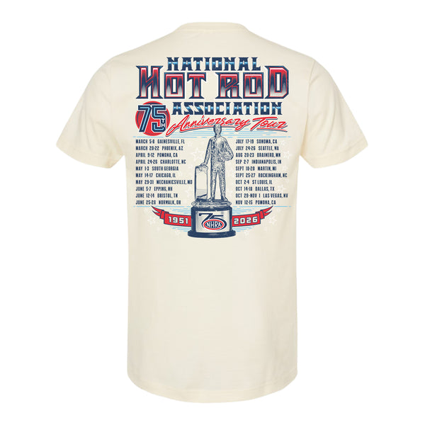 NHRA 75th Anniversary Schedule T-Shirt in White - Back View