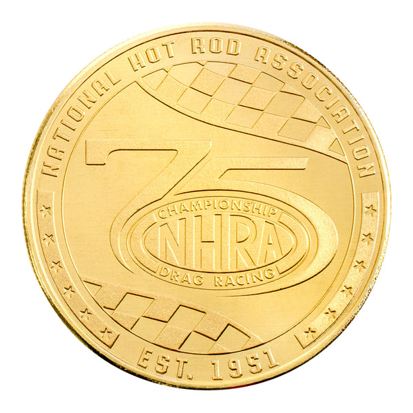 NHRA 75th 2026 Tour Coin In Gold - Front View