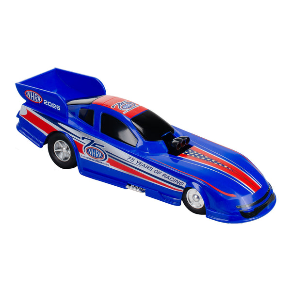 NHRA 75th Blue Plastic Toy Funny Car - Front Right View