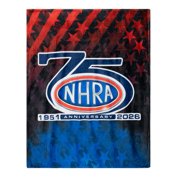 NHRA 75th Anniversary Blanket In Blue & Red - Front View