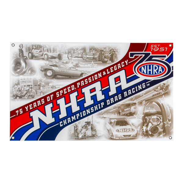 NHRA 75th Anniversary Heritage Banner In Multi-Color - Front View