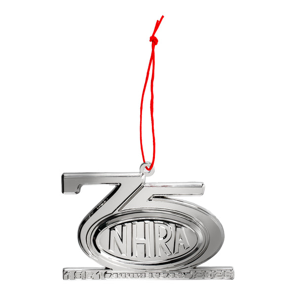 NHRA 75th Ornament In Silver - Front View