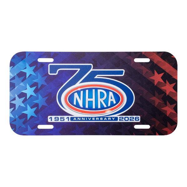 NHRA 75th License Plate In Blue & Red - Front View