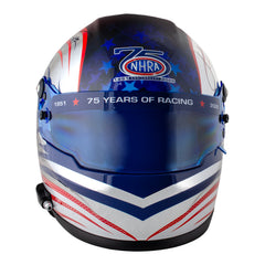 NHRA 75th Autographed Full Size Helmet in blue - Front View
