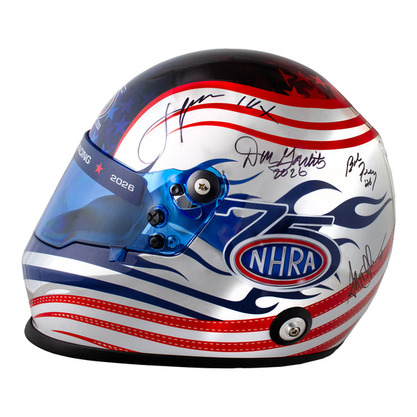 NHRA 75th Autographed Full Size Helmet in Blue - Left Side View