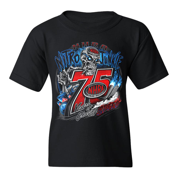 Youth 75th Nitro Junkie T-Shirt in Black - Front View