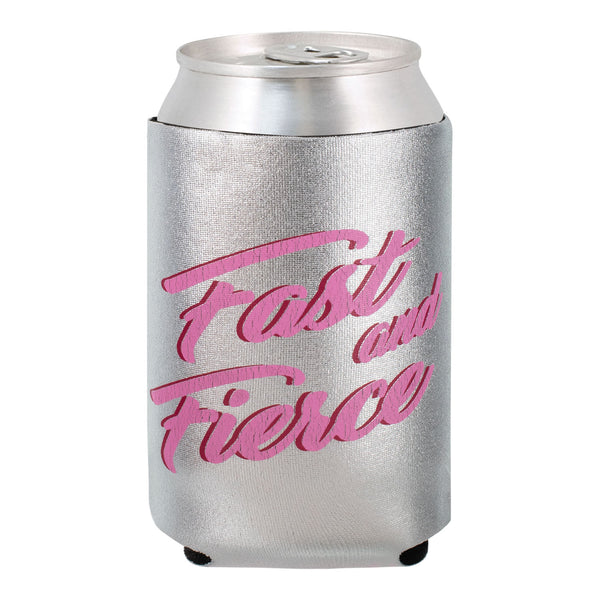 NHRA Fast & Fierce Can Cooler In Silver & Pink - Front View
