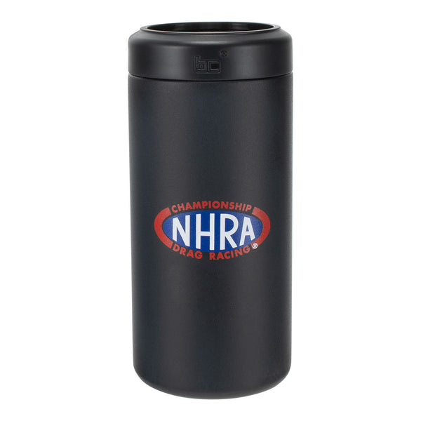 NHRA Logo Insulated Can Cooler In Black - Front View